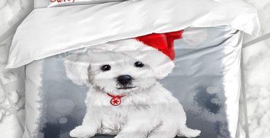 Funda nórdica Navidad Rojo Cachorro Bichon Maltes Diseño Microfibra Nuevo Set de Tres Piezas